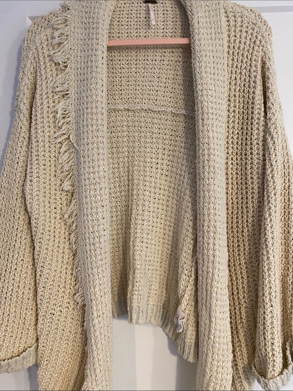 Free People Cream Open-Weave Fringe Cardigan